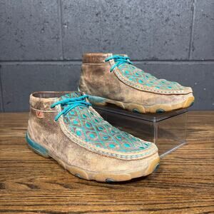 Twisted X Leather Driving Moc Chukka Shoes Turquoise Cutout Western Women’s 8